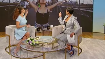 Manolo Blahnik Hangisi 90 Satin Pump worn by Tamron Hall as seen in Tamron Hall Show on April 23, 2024