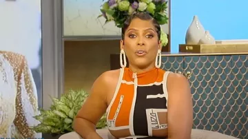 Fendi FF Puz­zle Print Knit­ted Top worn by Tamron Hall as seen in Tamron Hall Show on April 25, 2024