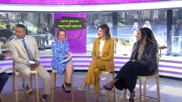 Argent Slim Pintuck Trouser in Mustard worn by Kate Walsh as seen in Today on  April 26, 2024