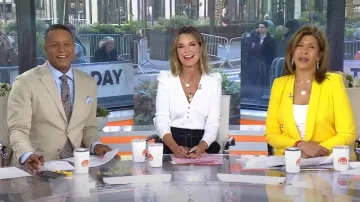 Jupe mi-longue en toile de coton et de lin Max Mara portée par Savannah Guthrie comme on le voit dans Aujourd’hui le 26 avril 2024