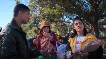 Lee Ba­by Raglan Tee Cher­ry Pop worn by Amerie Wadia (Ayesha A. Madon) as seen in Heartbreak High (S02E04)
