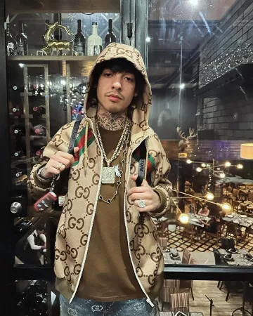 Gucci Blue Crystal Interlocking-GG Jeans worn by Natanael Cano on the Instagram account @natanael_cano