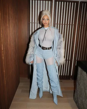 Lapointe Double Breasted Washed Denim and Shearling Trench Coat worn by Beyoncé on her Instagram post on May 1, 2024