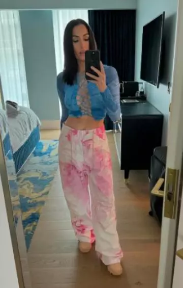 Darkpark Tie Dye Cotton Baggy Pants worn by Nikki Bella on her Instagram Post on April 26, 2024
