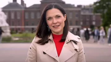 Trench London Notched-Collar Double-Breasted Trench Coat worn by Maggie Rulli as seen in Good Morning America on May 1, 2024