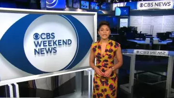 The Fold London Castello Midi Dress Chartreuse Multicolour Silk worn by Jericka Duncan as seen in CBS Evening News on April 29, 2024