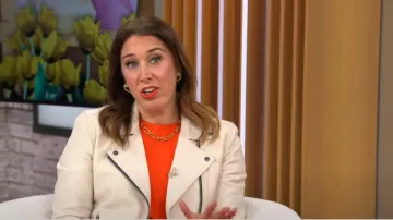 All Saints Dalby Jacket in Ivory worn by Sarah Gelman as seen in CBS Mornings on May 2, 2024
