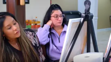 Ihtha Womens Oversized Sweatshirt Hoodies Fleece Crew Neck Half Zip Pullover worn by Deena Nicole Cortese as seen in Jersey Shore: Family Vacation (S07E12)