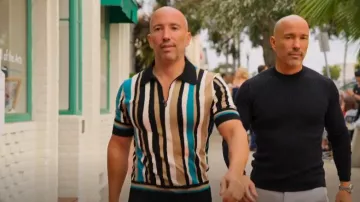 Dolce & Gabbana Vertical-Stripe Short-Sleeve Polo Shirt worn by Jason Oppenheim as seen in Selling The OC (S03E02)