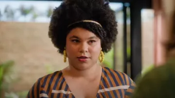 Fan Flare Hoop Ear­rings worn by Madison Feliciano (Ebony Vagulans) as seen in My Life Is Murder (S04E02)