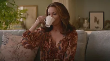 A.L.C. Flowing Paisley Long Sleeve Split Tie Neck Delphina Silk Blouse In Brown worn by Martha Croker (Diane Lane) as seen in A Man in Full (S01E05)