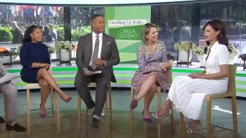 Falda de encaje plisada Scanlan Theodore usada por Carla Gugino como se ve en Today el 9 de mayo de 2024