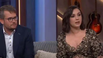 Sandro Mathie Eyelet Cropped Top worn by Hannah Marks as seen in The Kelly Clarkson Show on  May 6, 2024
