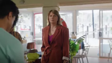 Ted Baker Camila Notch Lapel Tie Waist Satin Blazer worn by Alexa Crowe (Lucy Lawless) as seen in My Life Is Murder (S04E04)