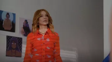 Ganni Floral Print Ruched Shirt worn by Lillian Reid (Anna Hutchison) as seen in My Life Is Murder (S04E04)