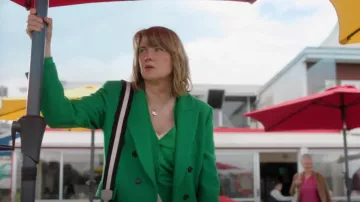 Zara Green Coat worn by Alexa Crowe (Lucy Lawless) as seen in My Life Is Murder (S04E04)