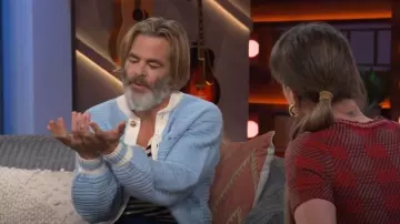 King & Tuckfield Pointelle Wool Cardigan worn by Chris Pine as seen in The Kelly Clarkson Show on  May 14, 2024