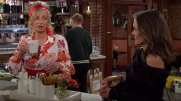 Runaway the Label Fleetwood Blouse in Acadia worn by 
Ashley Abbott (Eileen Davidso)as seen in The Young and the Restless on  April 30, 2024
