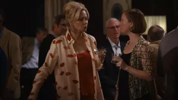 Victoria Beckham Lips BLouse worn by Deborah Vance (Jean Smart) as seen in Hacks (S03E06)