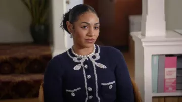 Self-Portrait Em­bell­ished Cropped Cardi­gan worn by Patience (Chelsea Tavares) as seen in All American (S06E08)