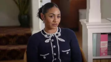 Self-Portrait Em­bell­ished Cropped Cardi­gan worn by Patience (Chelsea Tavares) as seen in All American (S06E08)