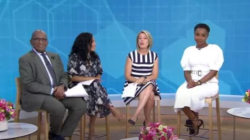Vince Camuto Cap Sleeve Stripe Dress usado por Dylan Dreyer como se ve en Today el 20 de mayo de 2024