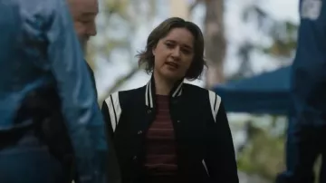Saint Laurent Teddy Bomber Jacket worn by Special Agent Hana Gibson (Keisha Castle-Hughes) as seen in FBI: Most Wanted (S05E13)