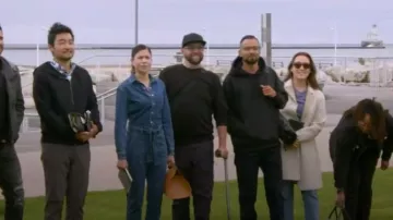 Combinaison en jean Rag and Bone Mia à taille nouée portée par Laura Ozyilmaz comme on le voit dans Top Chef (S21E08)