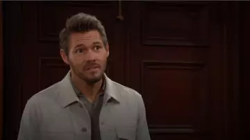 Theory River Cotton Blend Twill Trucker Jacket worn by  Liam Spencer (Scott Clifton) as seen in The Bold and the Beautiful on May 17, 2024