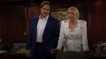 Cinq a Sept Cheyenne Embelleged Blazer usado por Brooke Logan (Katherine Kelly Lang) como se ve en The Bold and the Beautiful el 21 de mayo de 2024