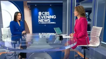 Blazer croisé sur mesure Zara porté par Jo Ling Kent tel qu’on le voit dans CBS Evening News le 21 mai 2024