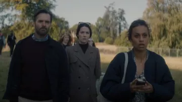 Sandro Raquel Double-Breasted Coat worn by Dove (Siobhán Cullen) as seen in Bodkin (S01E03)