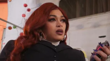 Anthropologie Myra Crescent Metallic Hoop Earrings worn by Angela (Savannah Basley) as seen in Reginald the Vampire (S02E02)