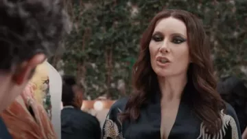 Josie Natori Lucky Dragon Embroidered Silk Charmeuse Robe worn by Nadine Clay (Laura Benanti) as seen in Elsbeth (S01E10)