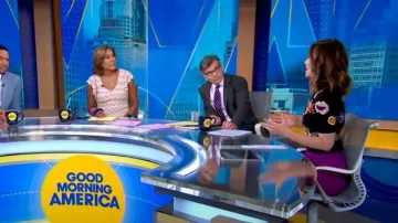 Pull brodé Alice + Olivia Ciara porté par Rebecca Jarvis comme on le voit dans Good Morning America le 21 mai 2024