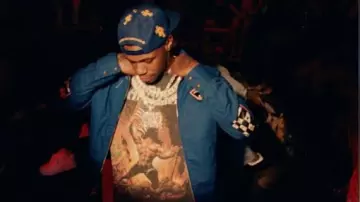 Chrome Hearts Matty Boy Blue Chomper Jacket worn by A Boogie wit da Hoodie in A Boogie Wit da Hoodie - Body (feat. Cash Cobain) [Official Music Video]