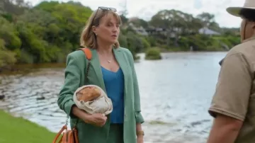 Saint Laurent Eyewear Rectangular Frame Sunglasses worn by Alexa Crowe (Lucy Lawless) as seen in My Life Is Murder (S04E05)