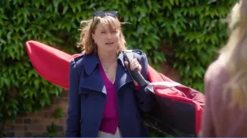 Saba Karla Wool Longline Trench Coat worn by Alexa Crowe (Lucy Lawless) as seen in My Life Is Murder (S04E05)