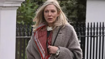 Avertissement Série Apple TV : Cate Blanchett porte un manteau gris en laine pour incarner Catherine Ravenscroft dans l’épisode 4 de la saison 1
