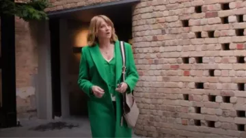Zara Green Coat worn by Alexa Crowe (Lucy Lawless) as seen in My Life Is Murder (S04E06)