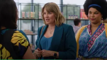Zara Tweed Blazer In Turquoise worn by Alexa Crowe (Lucy Lawless) as seen in My Life Is Murder (S04E06)