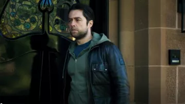 Belstaff Black Waxed Leather Pocket Front Warrington Jacket worn by DS John Rebus (Richard Rankin) as seen in Rebus (S01E01)
