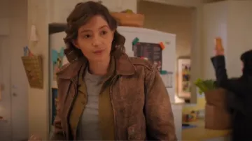 Lucky Brand Distressed Cropped Leather Bomber Jacket worn by Ashley (Marguerite Hanna) as seen in Reginald the Vampire (S02E04)