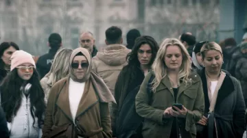 The Veil outfits: Olive Green Jacket worn by Imogen Salter (Elisabeth Moss) in season 1, episode 2