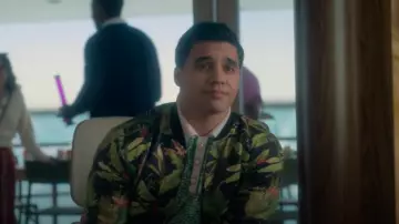 Casablanca Monogram Jacquard Short Sleeve Polo worn by Vivek Shah (Jordan Buhat) as seen in grown-ish (S06E18)