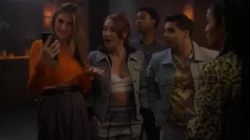 Versace Greca Signature Cropped Knit Cardigan worn by Nomi Segal (Emily Arlook) as seen in grown-ish (S06E18)