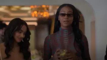 AFRM Billie Print Long Sleeve Semisheer Dress In Cyber Optic Dot worn by Annika Longstreet (Justine Skye) as seen in grown-ish (S06E18)