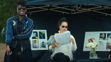 Sacai Embroidered Bomber Jacket worn by Wilbur Evans (Emmanuel Imani) as seen in Geek Girl (S01E06)