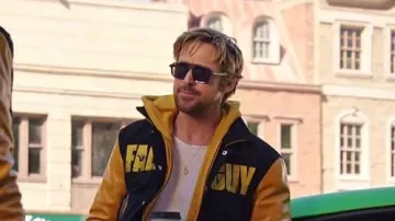The Fall Guy Promotion: Ryan Gosling is wearing Movie Jacket Merchandise in Ryan Gosling & 'The Fall Guy' Stunt Team Do Carpool Karaoke video