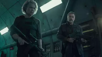 Outfits of Terminator: Dark Fate: Arnold Schwarzenegger wears leather field jacket to play Carl in the movie